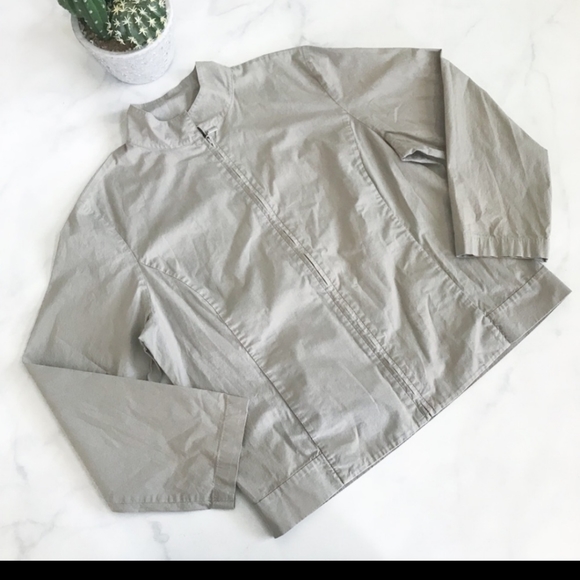 PL Eileen Fisher Taupe Cotton Bomber Jacket - Picture 1 of 8